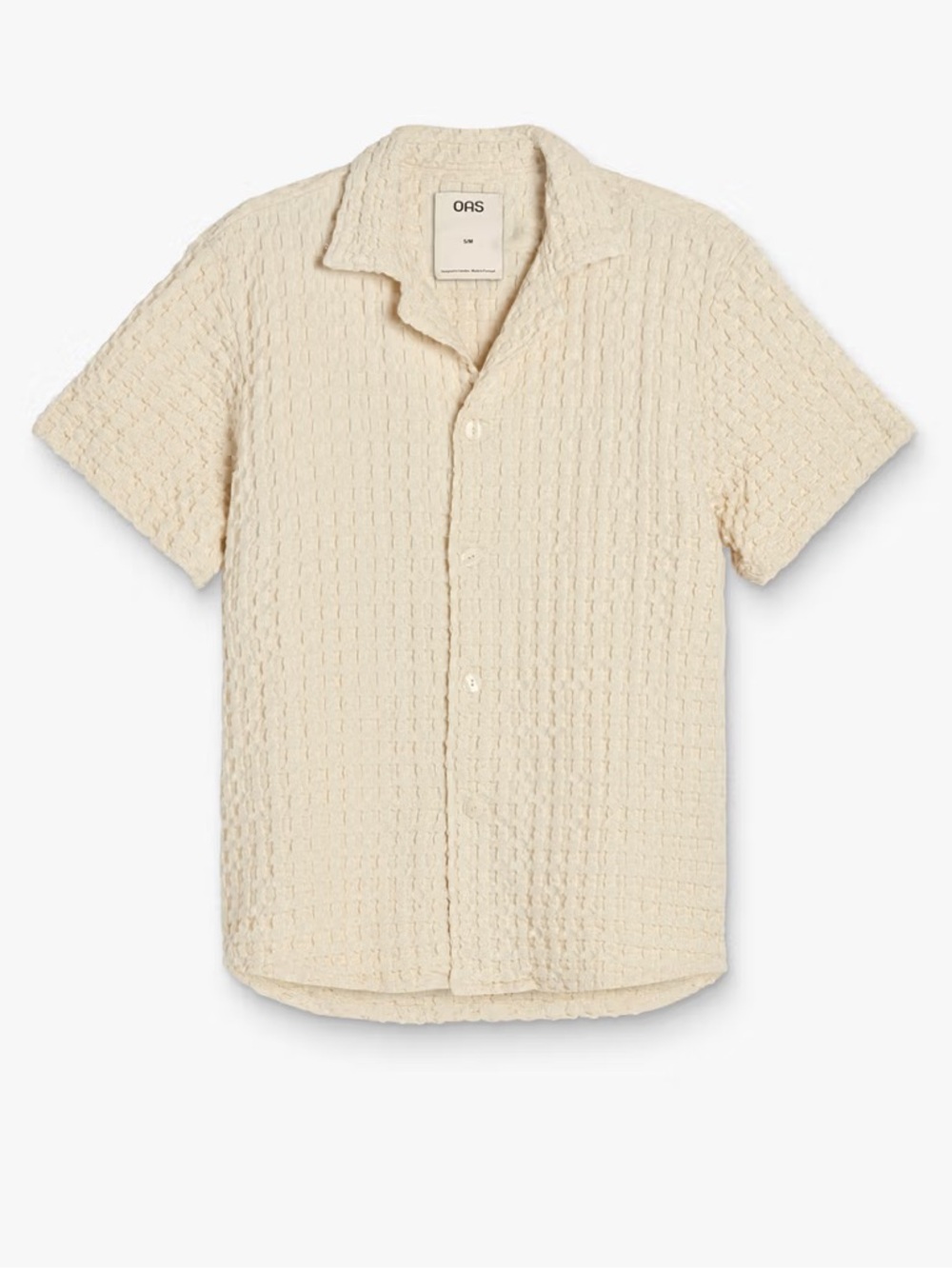 OAS Ecru Cuba Waffle Shirt Button Down Short Sleeve Beige XL Resort